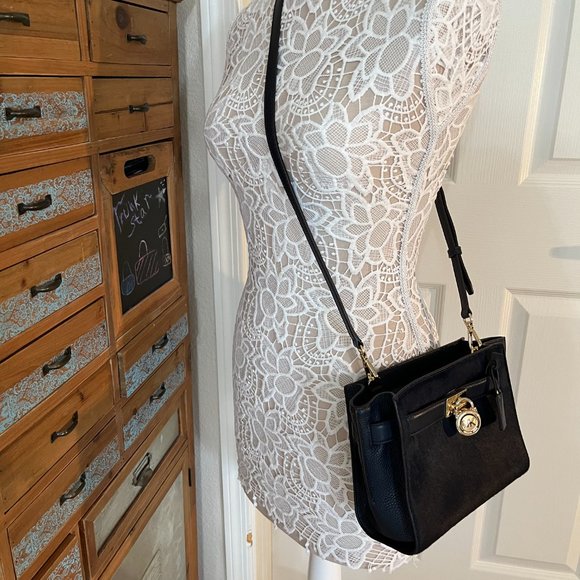 Michael Kors - Navy Leather & Faux Fur - Vintage Small Satchel / Crossbody Bag - Picture 5 of 11